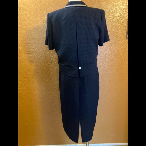 Miss Dorby Vintage 80s navy blue shift dress/jacket suit set shoulder pads - Picture 3 of 8